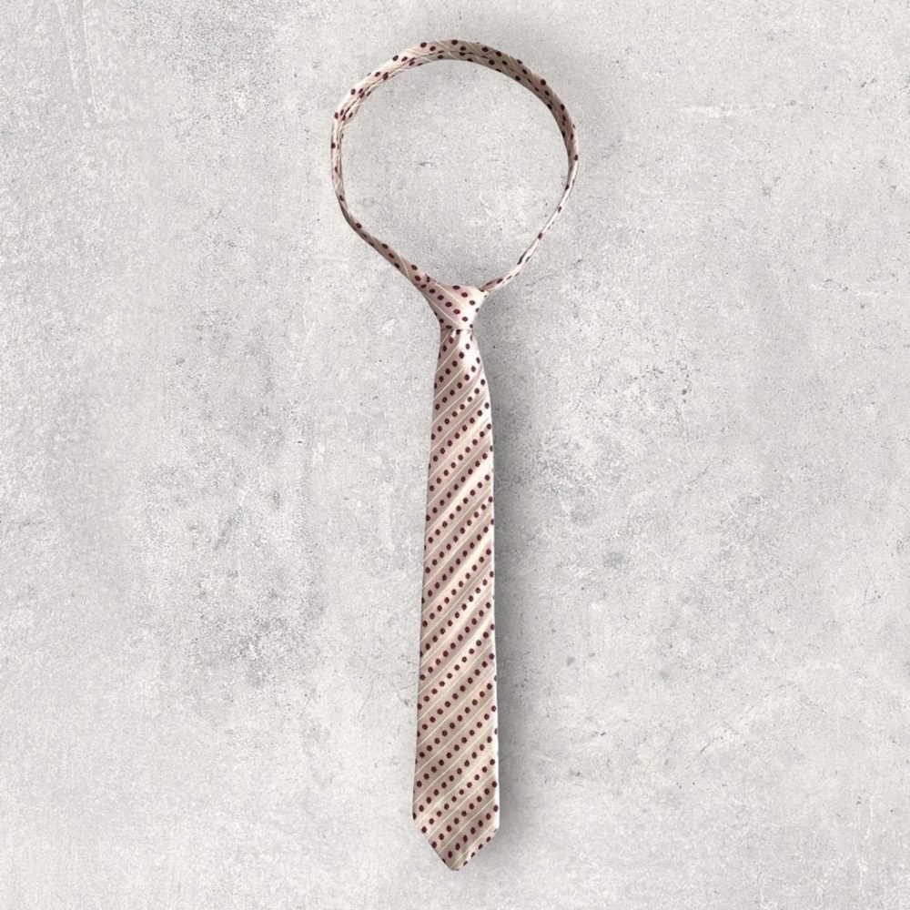 CHRISTIAN DIOR Beige Diagonal Red Flower Motif Narrow Tie